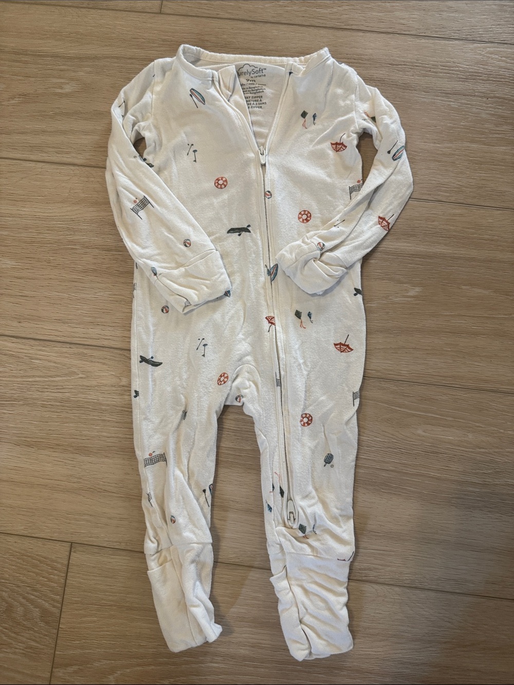 Purely Soft Off-White Baby One-Piece Footed Pajamas with Nautical Prints